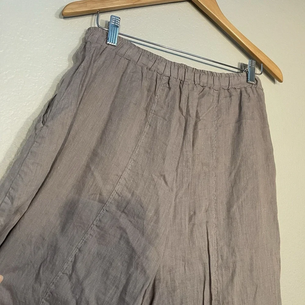 Match Point USA Small Linen Wide Leg Pants Lagenlook Elastic Waist Oversized EUC